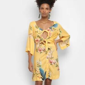 Farm Rio Yellow Tucan Printed Cut Out Mini Dress Size P